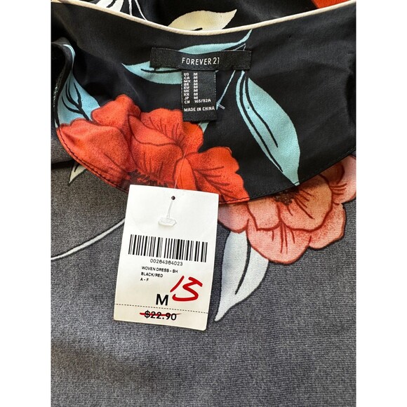 Forever 21 Kimono Top Black Satin Rare Oriental Japanese Flower size Medium NWT - Picture 9 of 10